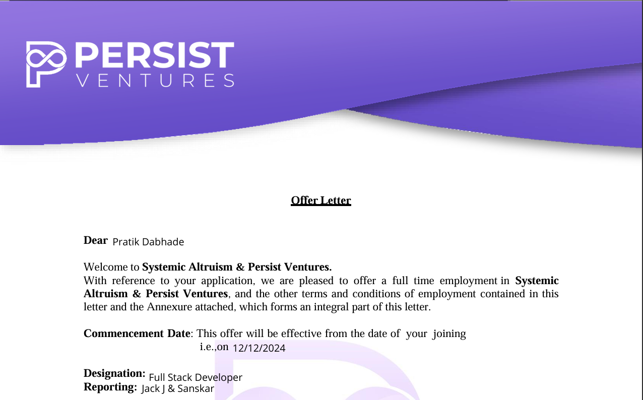 PERSIST VENTURES OFFER